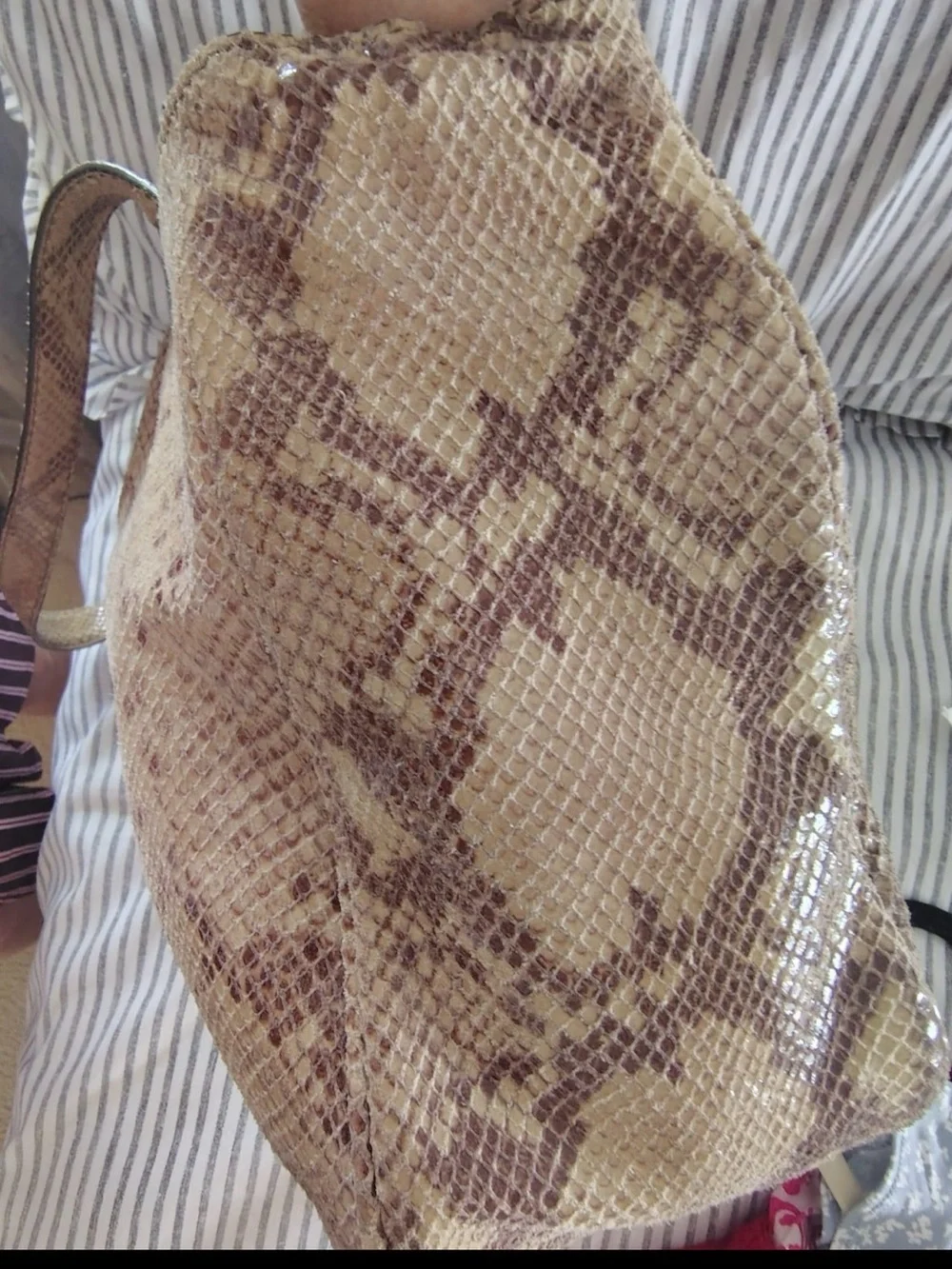 Michael Kors Tan Snake-Print Hobo with Gold MK Medallion